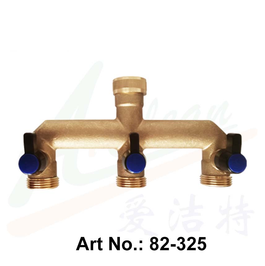 Brass Triple-Outlet Splitter with Valve