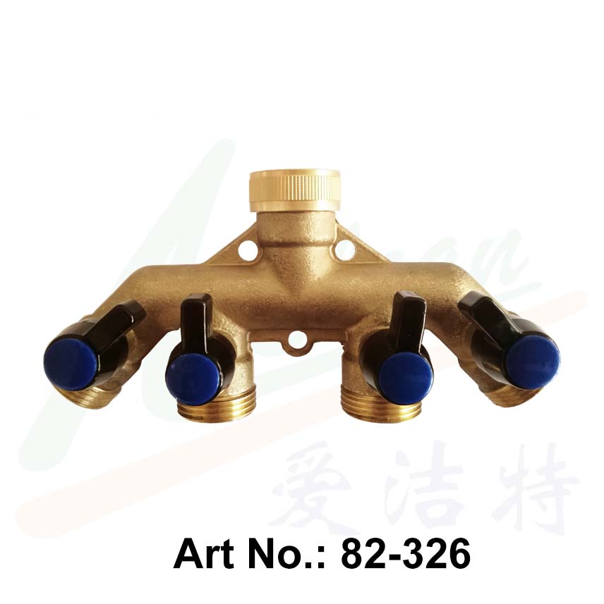 Brass Four-Outlet Splitter with Valve